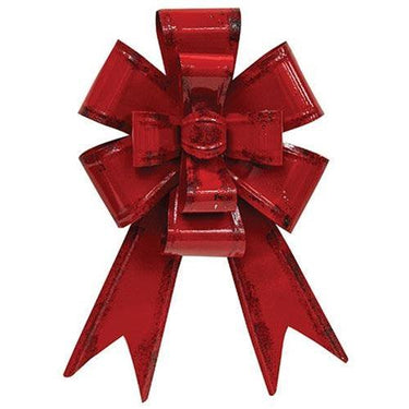 Distressed Red Round Metal Hanging Bow - The Fox Decor